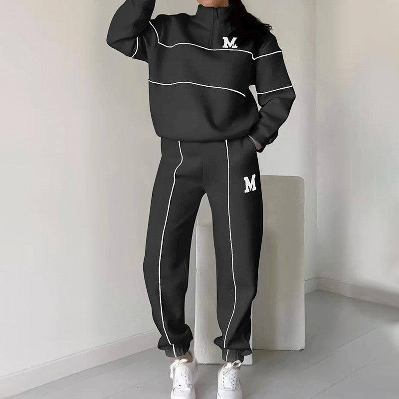 Conjunto de sudadera casual de 2 piezas con línea