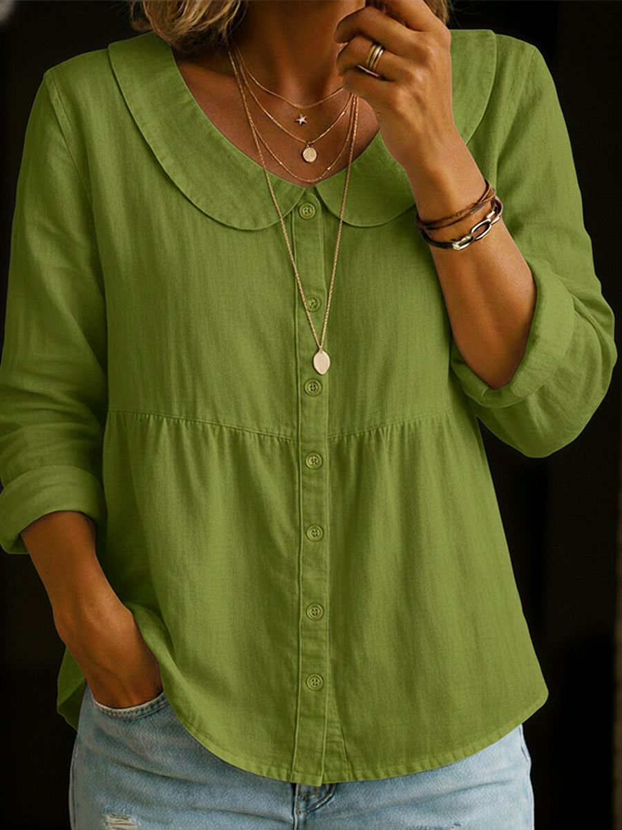 Arlira - Blusa con cuello Peter Pan de lino suave