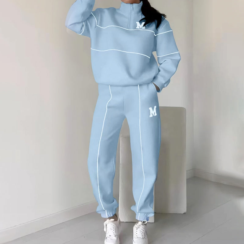 Conjunto de sudadera casual de 2 piezas con línea