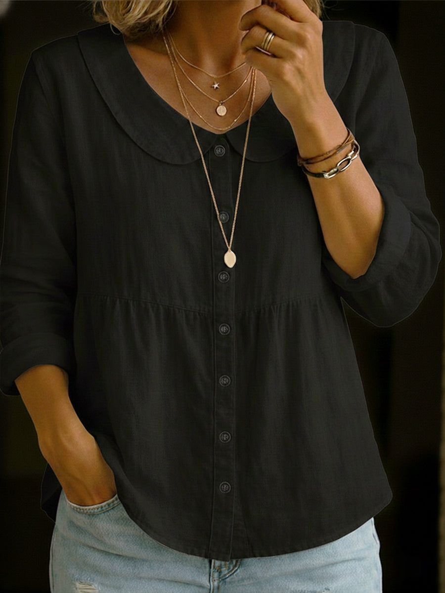 Arlira - Blusa con cuello Peter Pan de lino suave