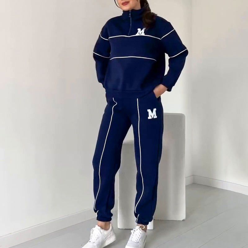 Conjunto de sudadera casual de 2 piezas con línea