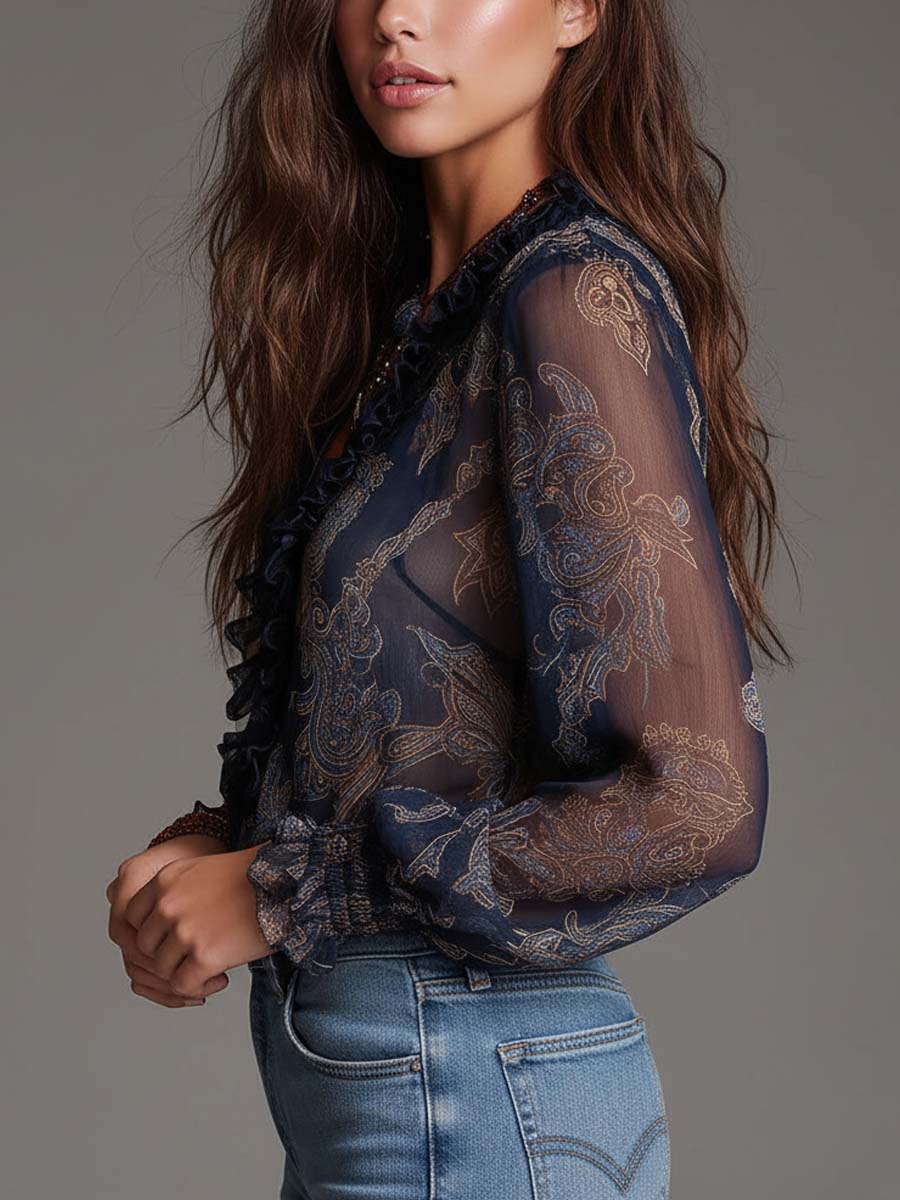 Paloma · Blusa con volantes y estampado paisley barroco