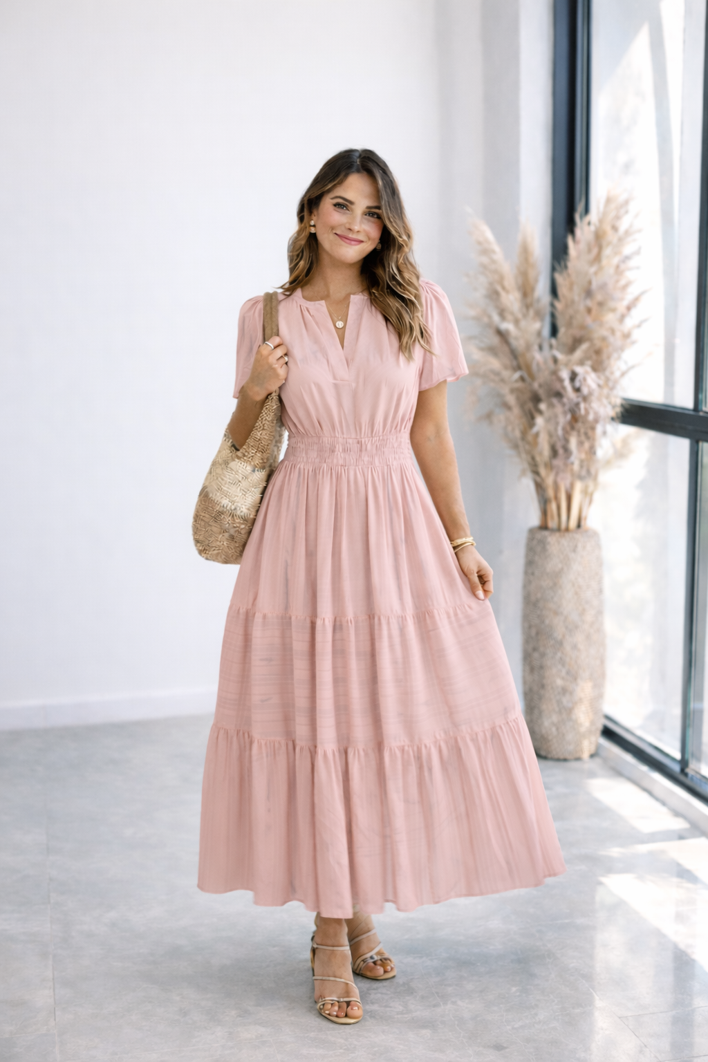 ALICIA | Vestido Blanco Fluido Elegante con Cintura Elástica