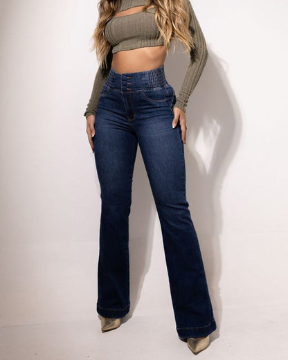 💕Novedad de primavera👖Jeans de campana elásticos de tiro alto