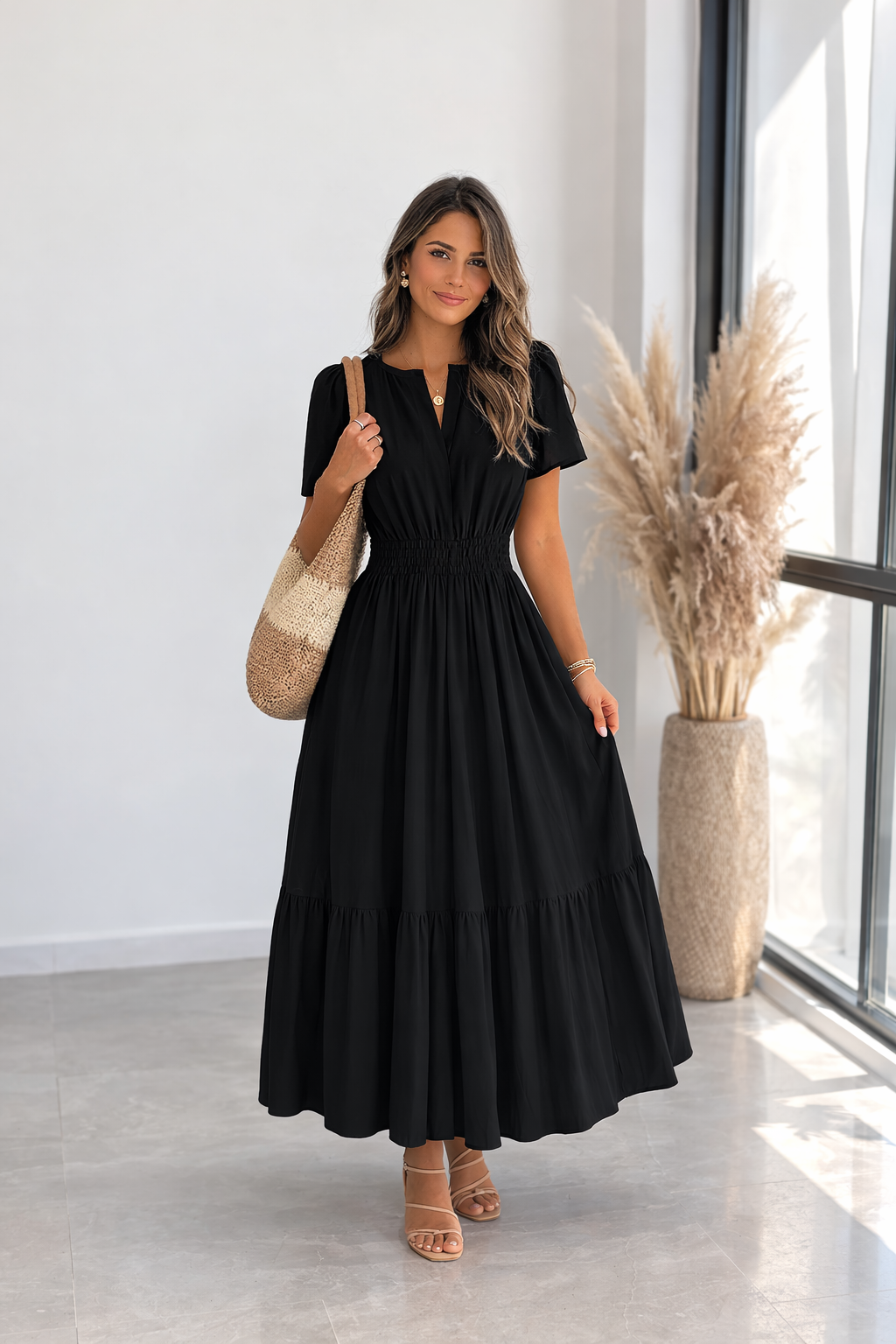 ALICIA | Vestido Blanco Fluido Elegante con Cintura Elástica