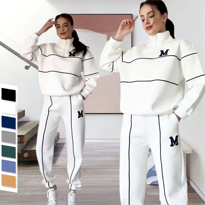 Conjunto de sudadera casual de 2 piezas con línea