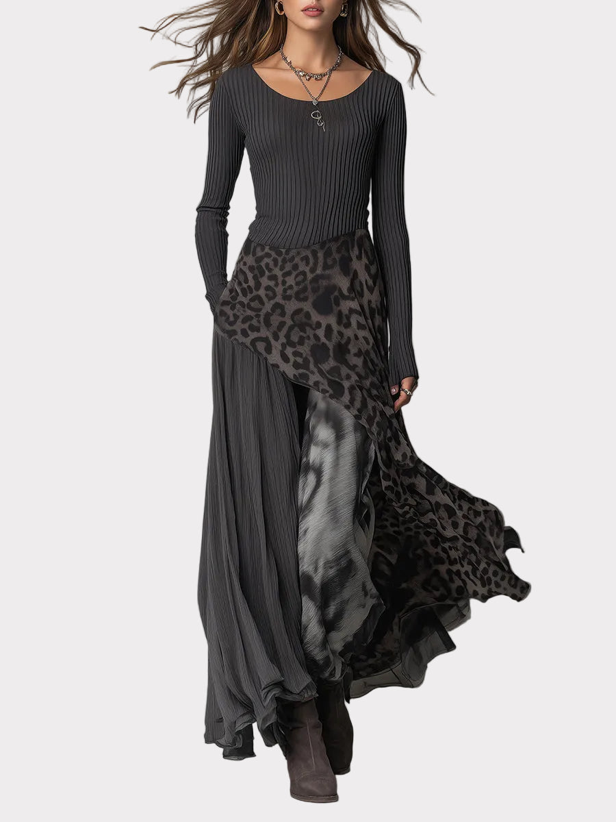 CARMEN | Vestido maxi bohemio con estampado leopardo