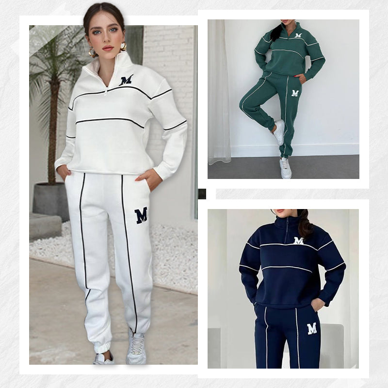 Conjunto de sudadera casual de 2 piezas con línea