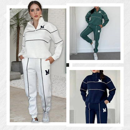 Conjunto de sudadera casual de 2 piezas con línea