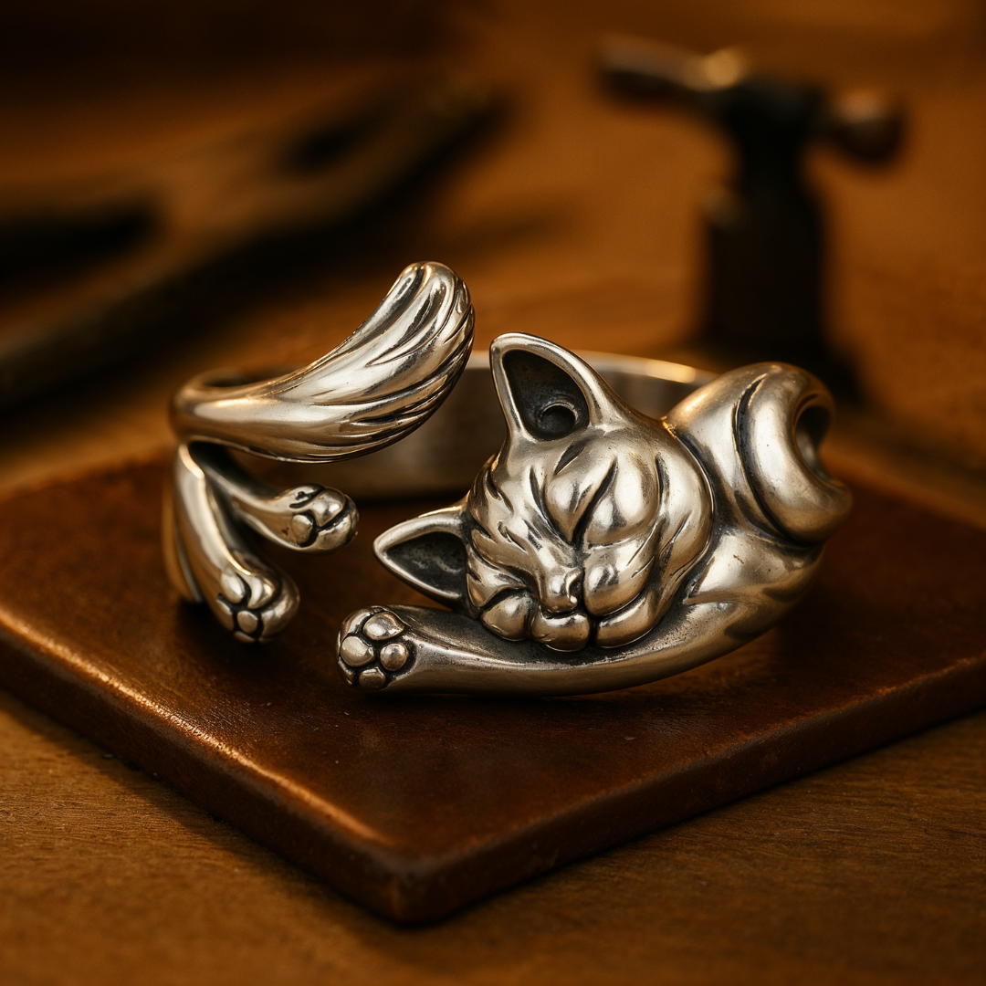 Anillo de gato de plata vintage