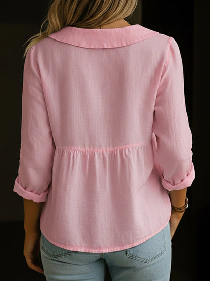 Arlira - Blusa con cuello Peter Pan de lino suave
