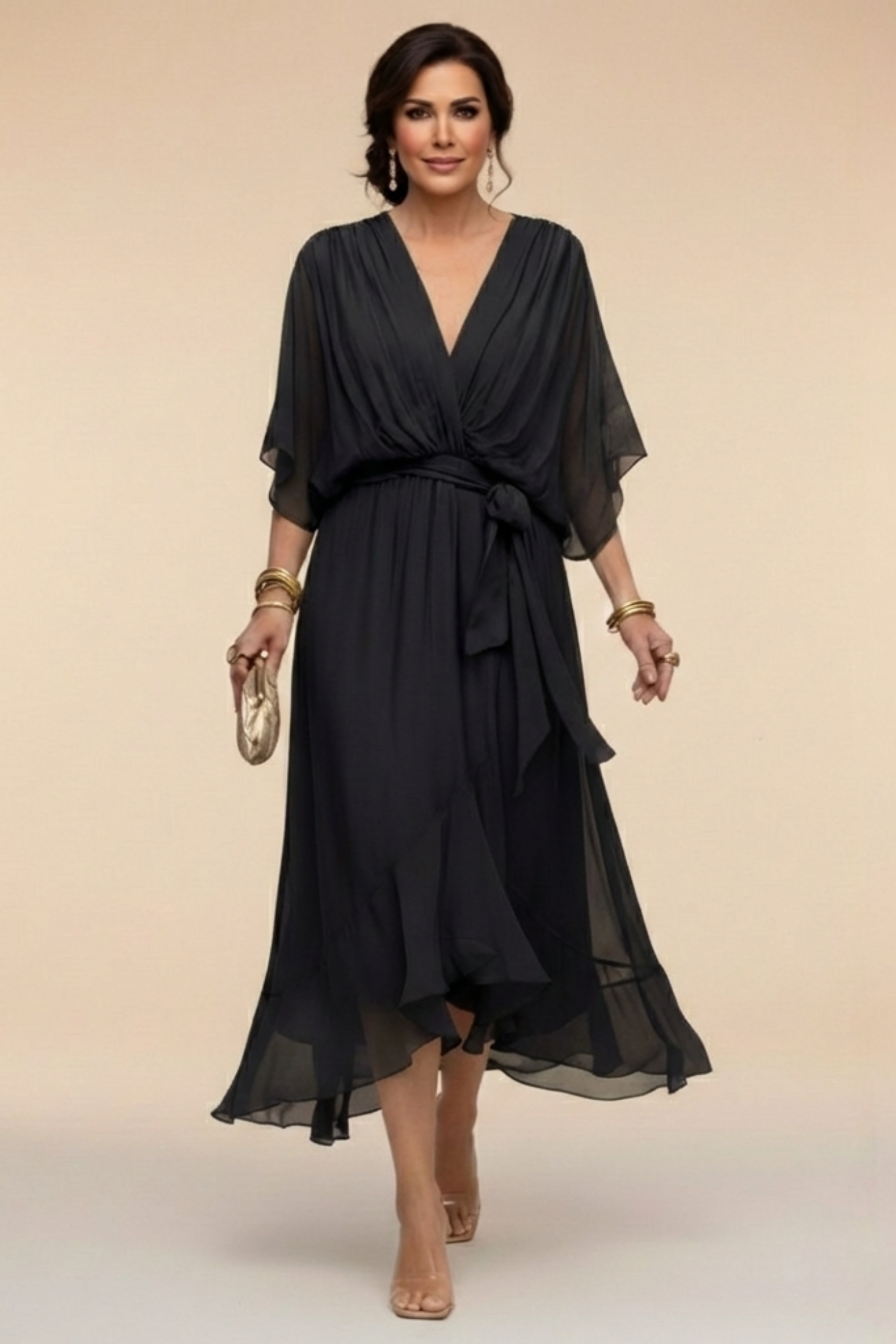 ESTEFFI | Vestido de Chiffon con escote en V