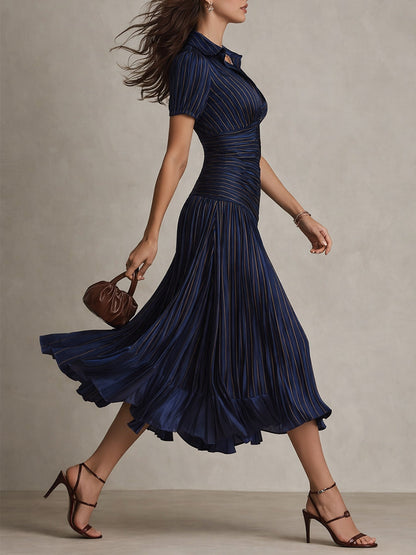 ADRIANA | Vestido midi satinado a rayas retro