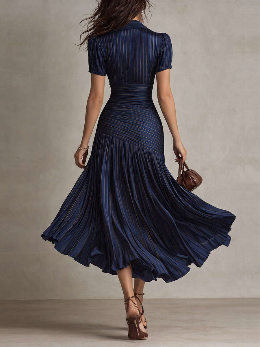 ADRIANA | Vestido midi satinado a rayas retro