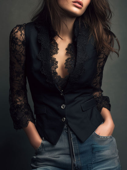 ALEXIA | Blazer negro con encaje