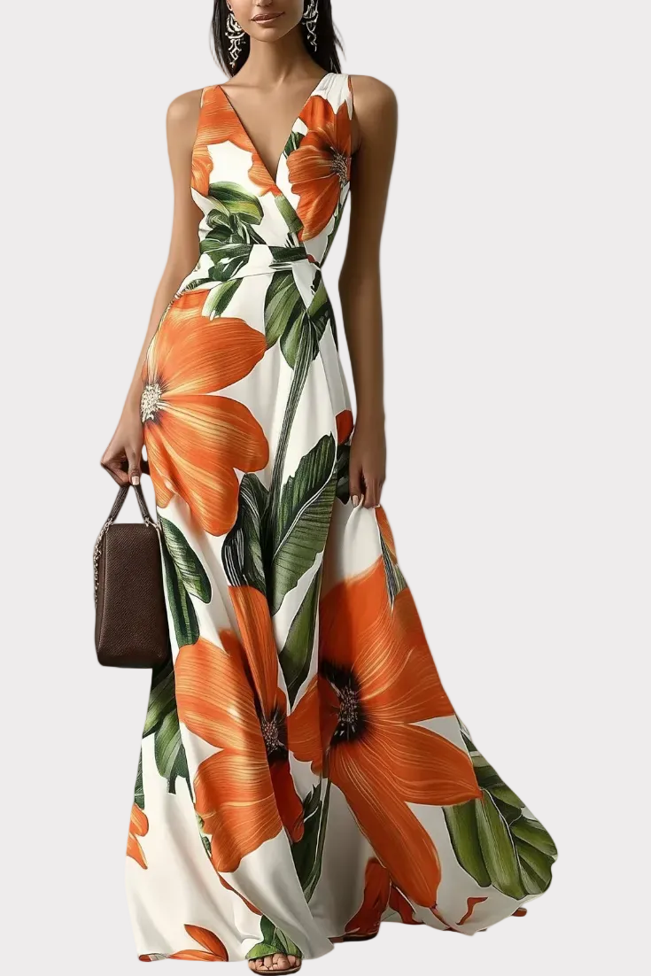 CHELO | Vestido maxi floral con escote en V