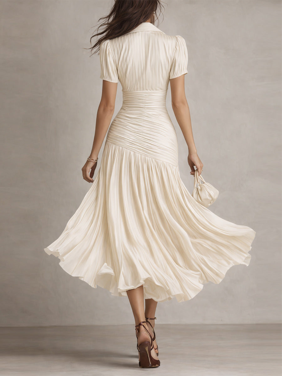 ADRIANA | Vestido midi satinado a rayas retro