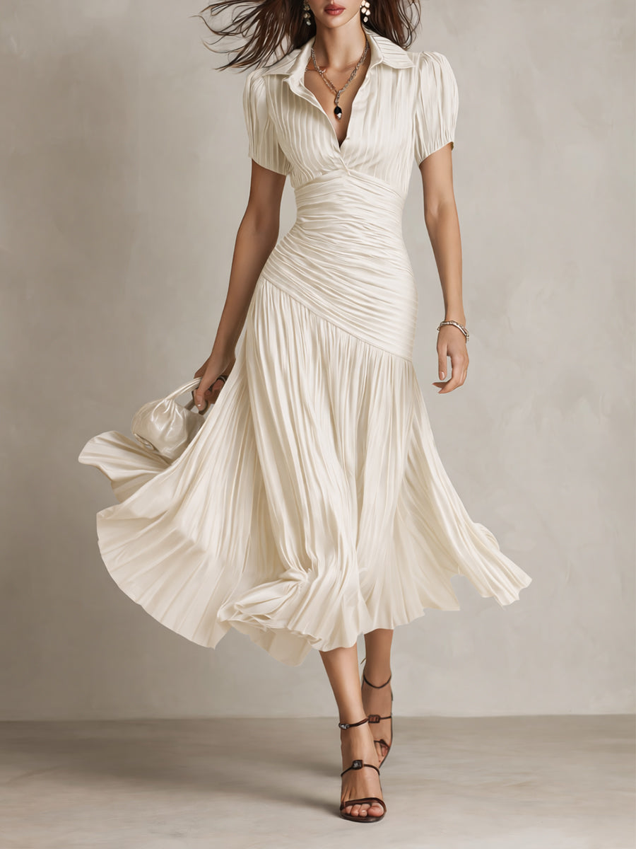 ADRIANA | Vestido midi satinado a rayas retro