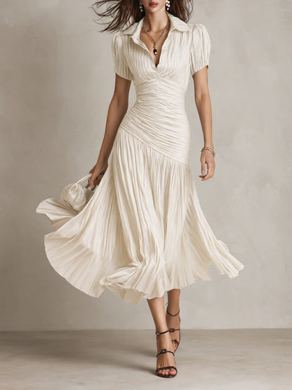 ADRIANA | Vestido midi satinado a rayas retro