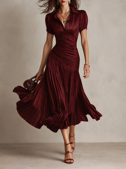 ADRIANA | Vestido midi satinado a rayas retro