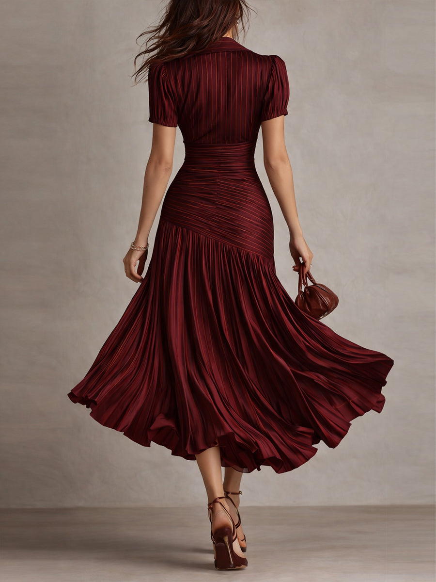 ADRIANA | Vestido midi satinado a rayas retro