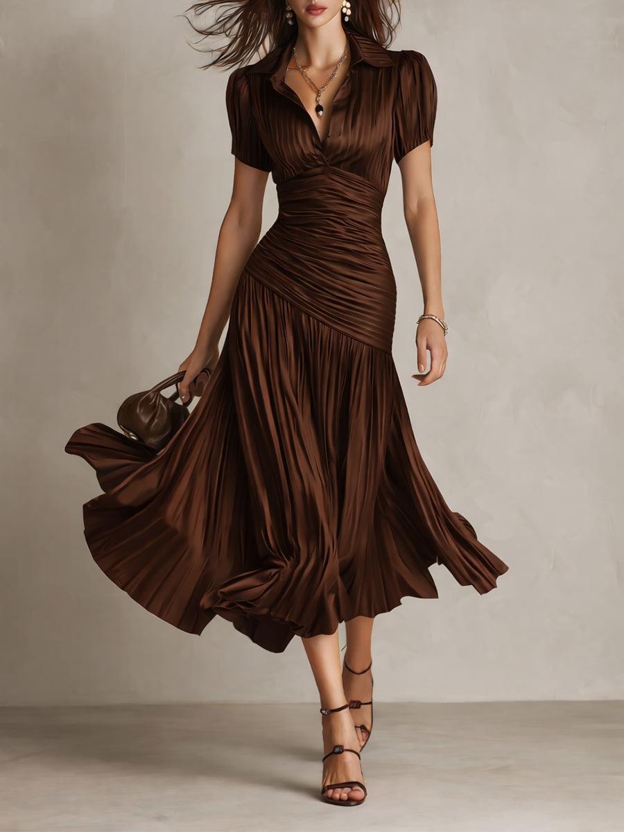 ADRIANA | Vestido midi satinado a rayas retro