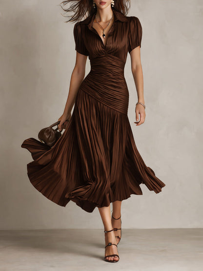 ADRIANA | Vestido midi satinado a rayas retro