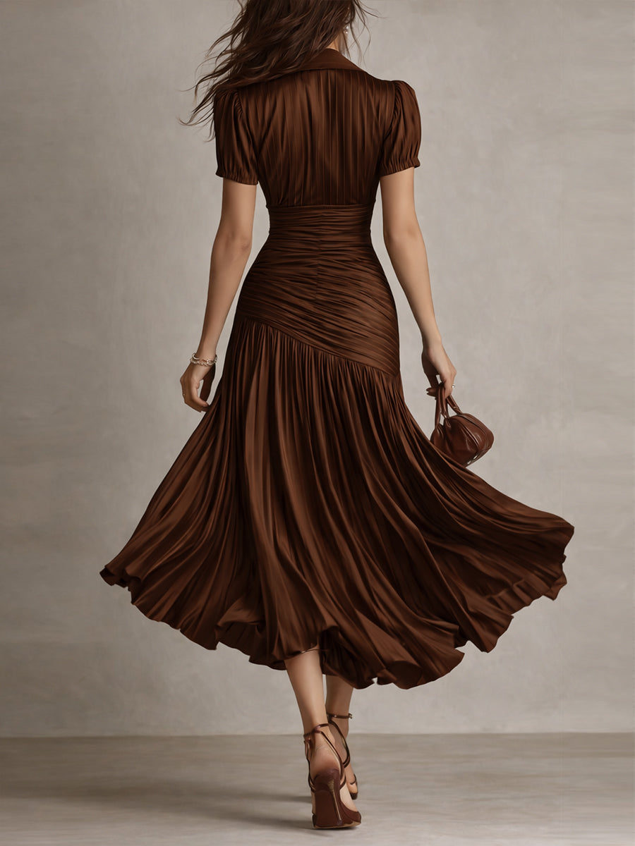 ADRIANA | Vestido midi satinado a rayas retro