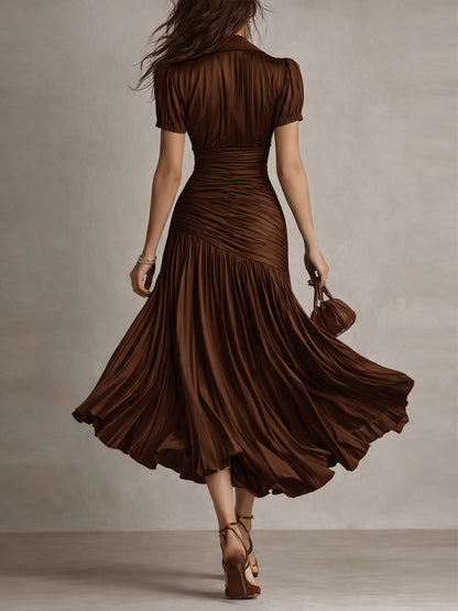 ADRIANA | Vestido midi satinado a rayas retro