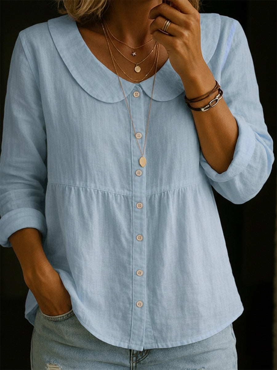 Arlira - Blusa con cuello Peter Pan de lino suave