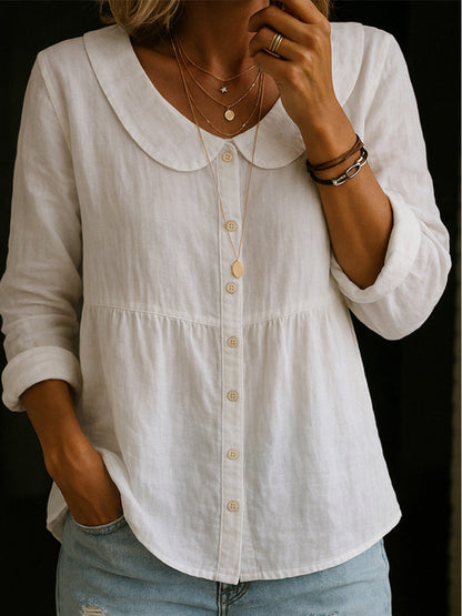 Arlira - Blusa con cuello Peter Pan de lino suave