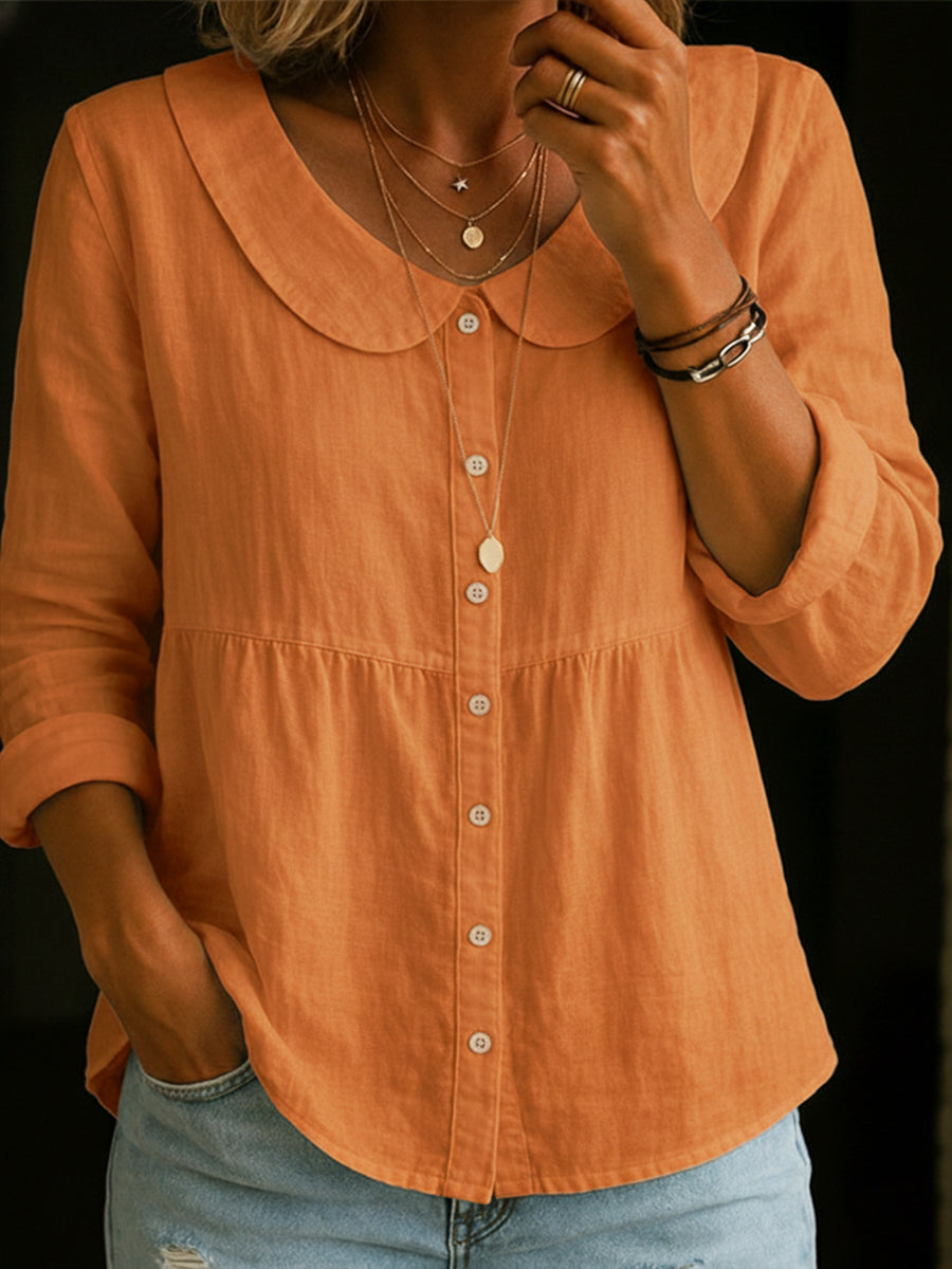 Arlira - Blusa con cuello Peter Pan de lino suave
