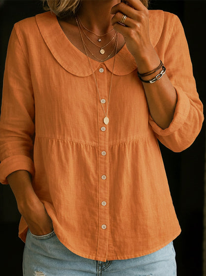 Arlira - Blusa con cuello Peter Pan de lino suave