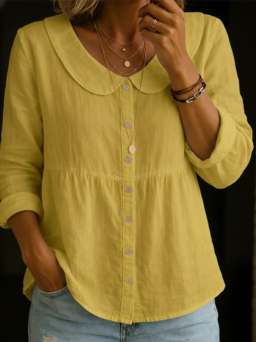 Arlira - Blusa con cuello Peter Pan de lino suave