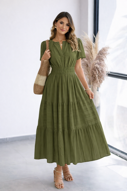 ALICIA | Vestido Blanco Fluido Elegante con Cintura Elástica