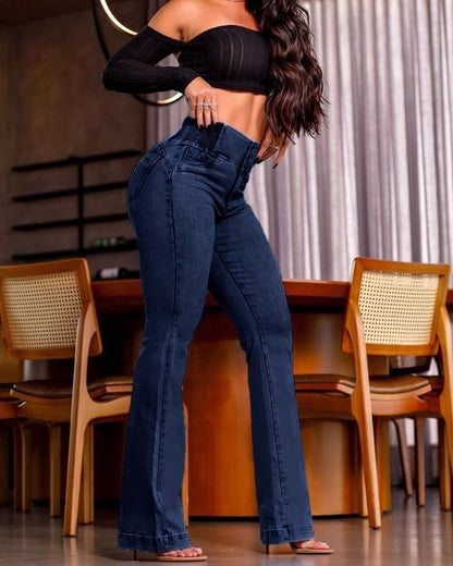 💕Novedad de primavera👖Jeans de campana elásticos de tiro alto