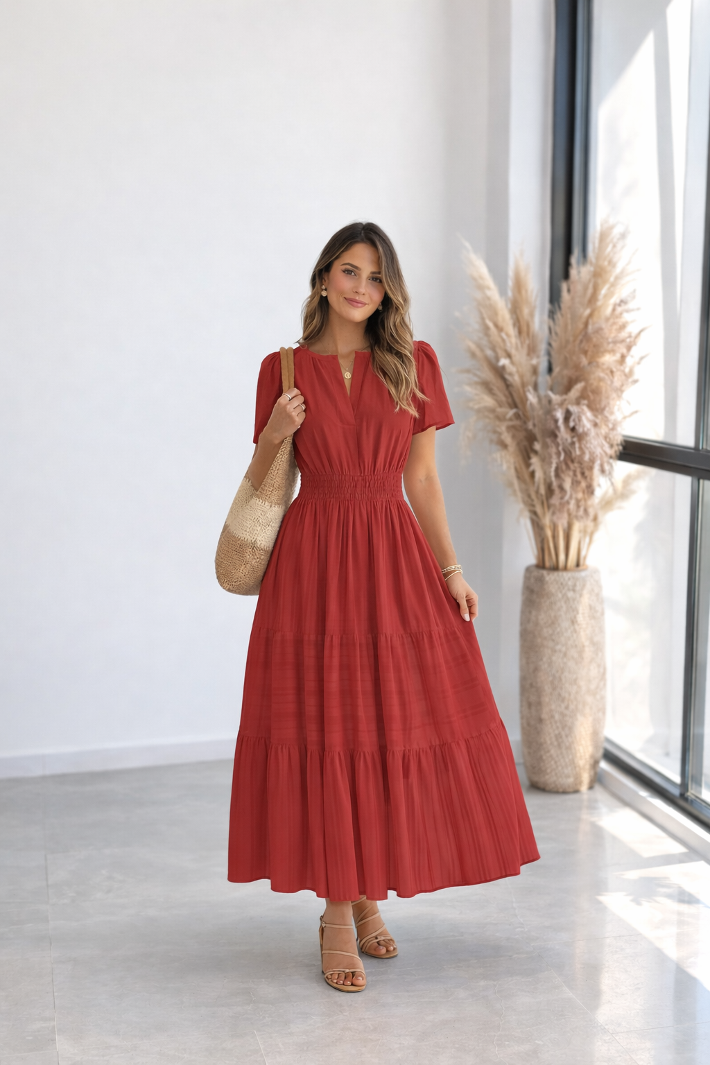 ALICIA | Vestido Blanco Fluido Elegante con Cintura Elástica