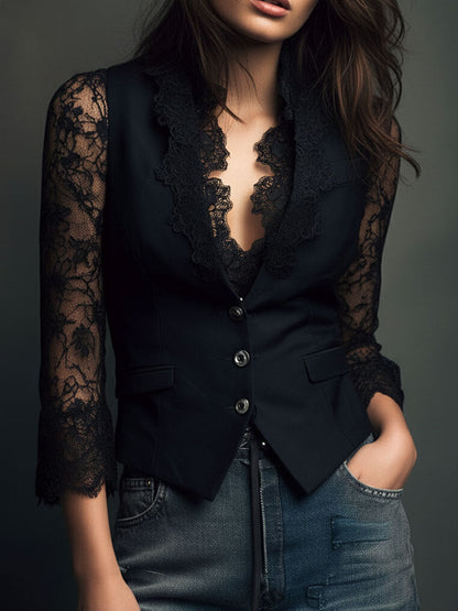 ALEXIA | Blazer negro con encaje