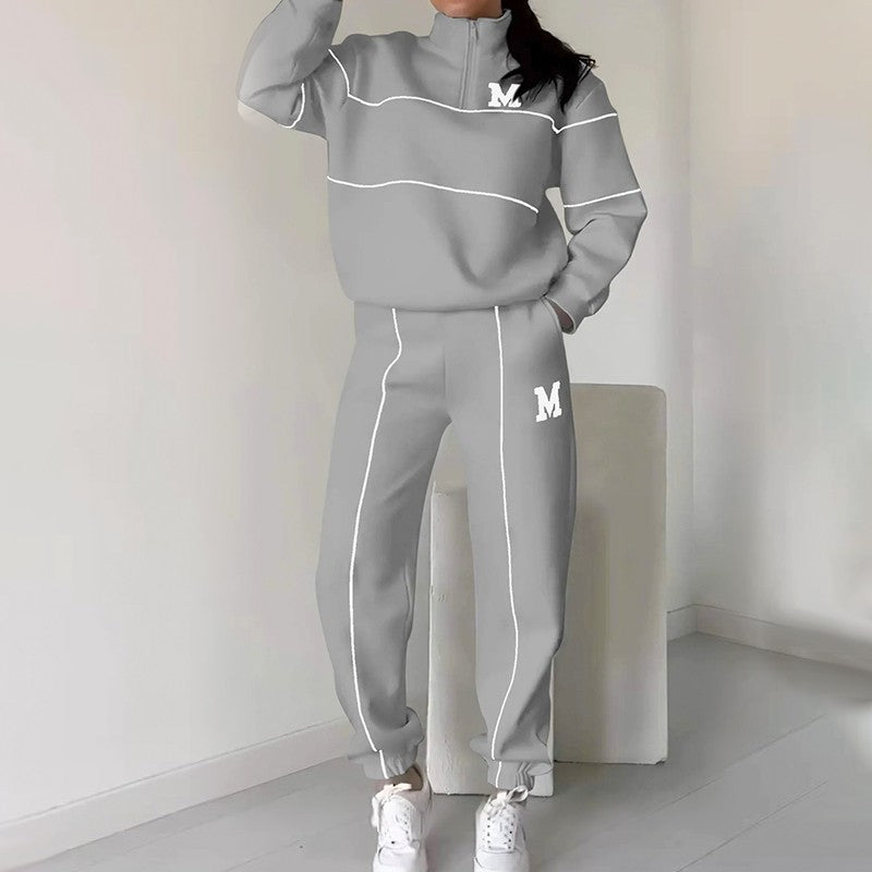 Conjunto de sudadera casual de 2 piezas con línea