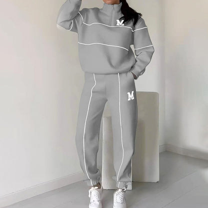 Conjunto de sudadera casual de 2 piezas con línea