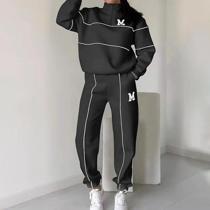 Conjunto de sudadera casual de 2 piezas con línea