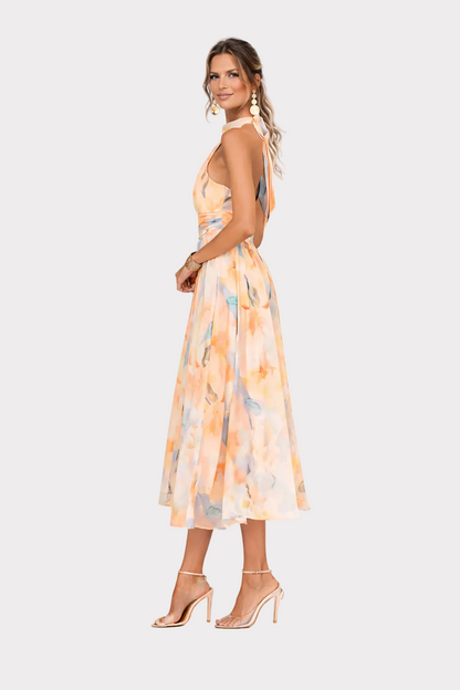 VERA™ | Vestido de Cuello Halter con Estampado de Acuarela