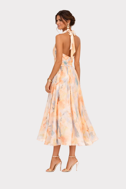 VERA™ | Vestido de Cuello Halter con Estampado de Acuarela