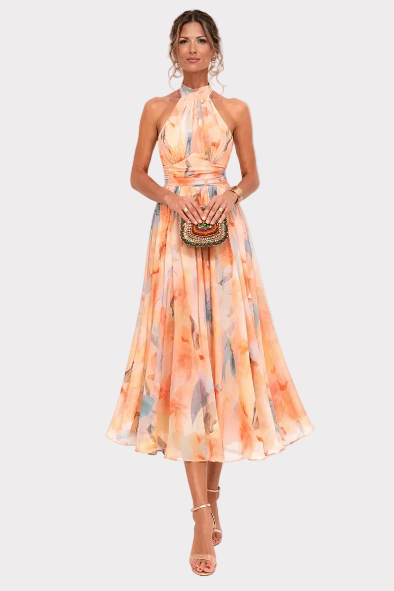 VERA™ | Vestido de Cuello Halter con Estampado de Acuarela