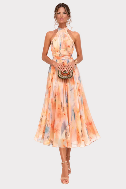 VERA™ | Vestido de Cuello Halter con Estampado de Acuarela