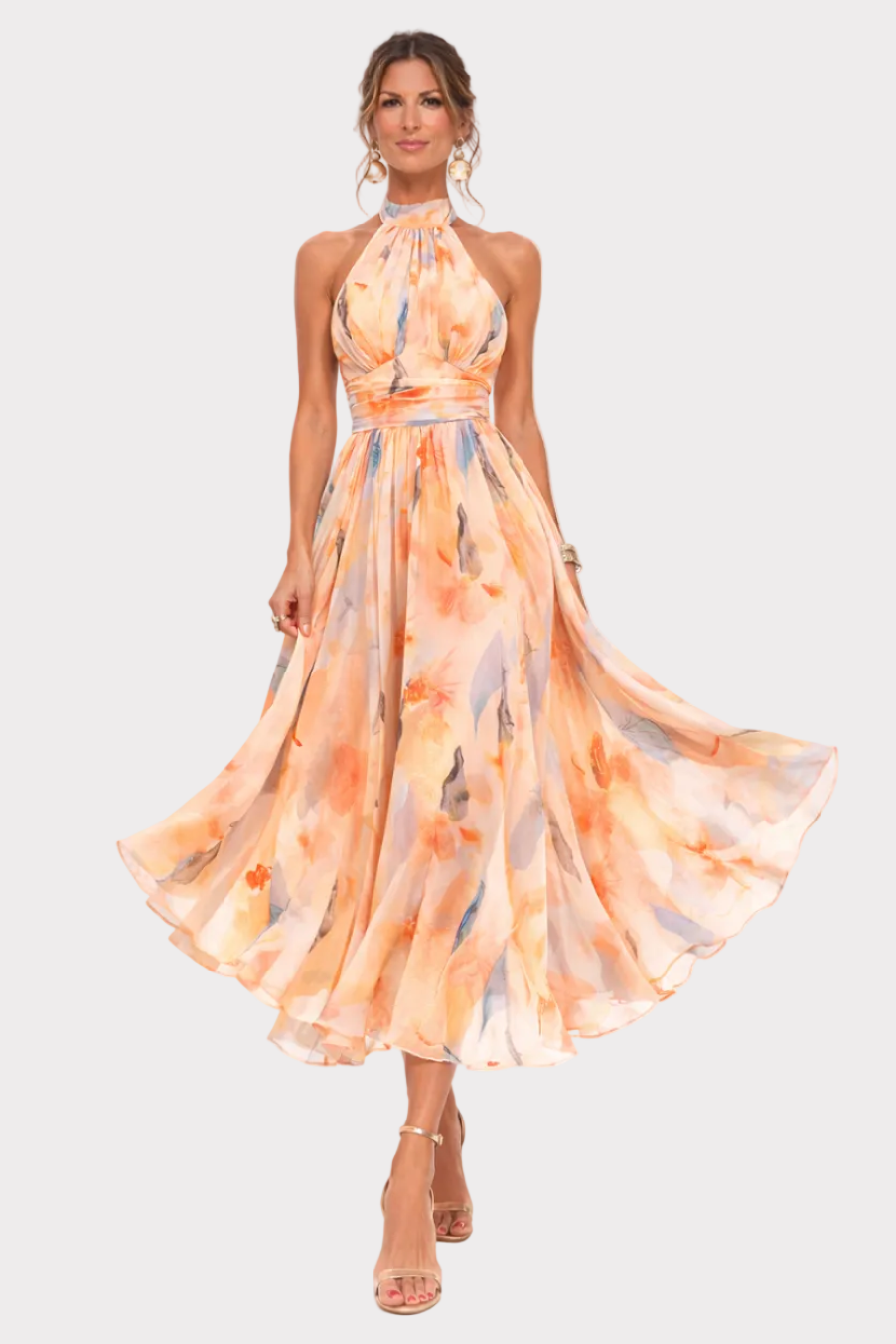 VERA™ | Vestido de Cuello Halter con Estampado de Acuarela