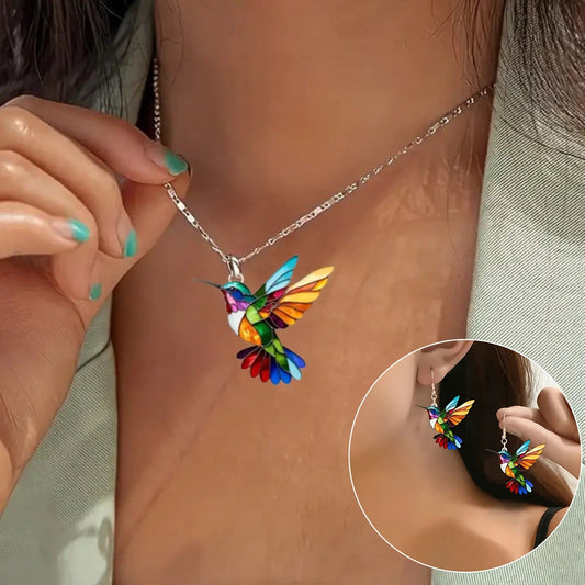 Hermoso collar de colibrí y aretes gratis – Oferta limitada