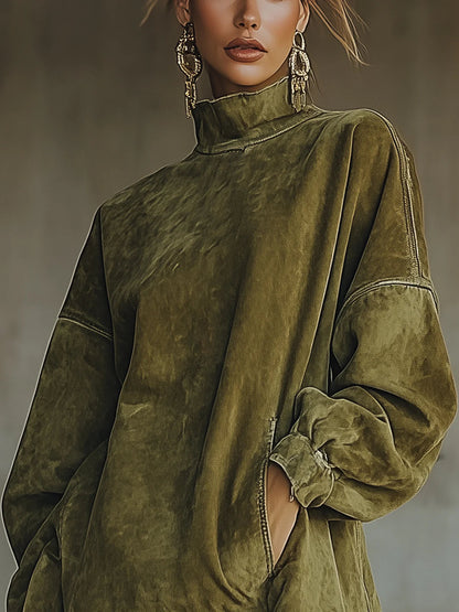 AMALIA | Vestido de ante con cuello alto y flecos