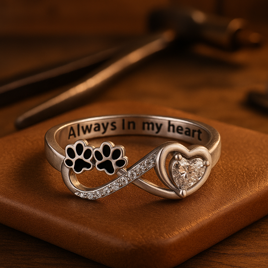 Anillo de circonita en forma de pata con diseño de corazón infinito