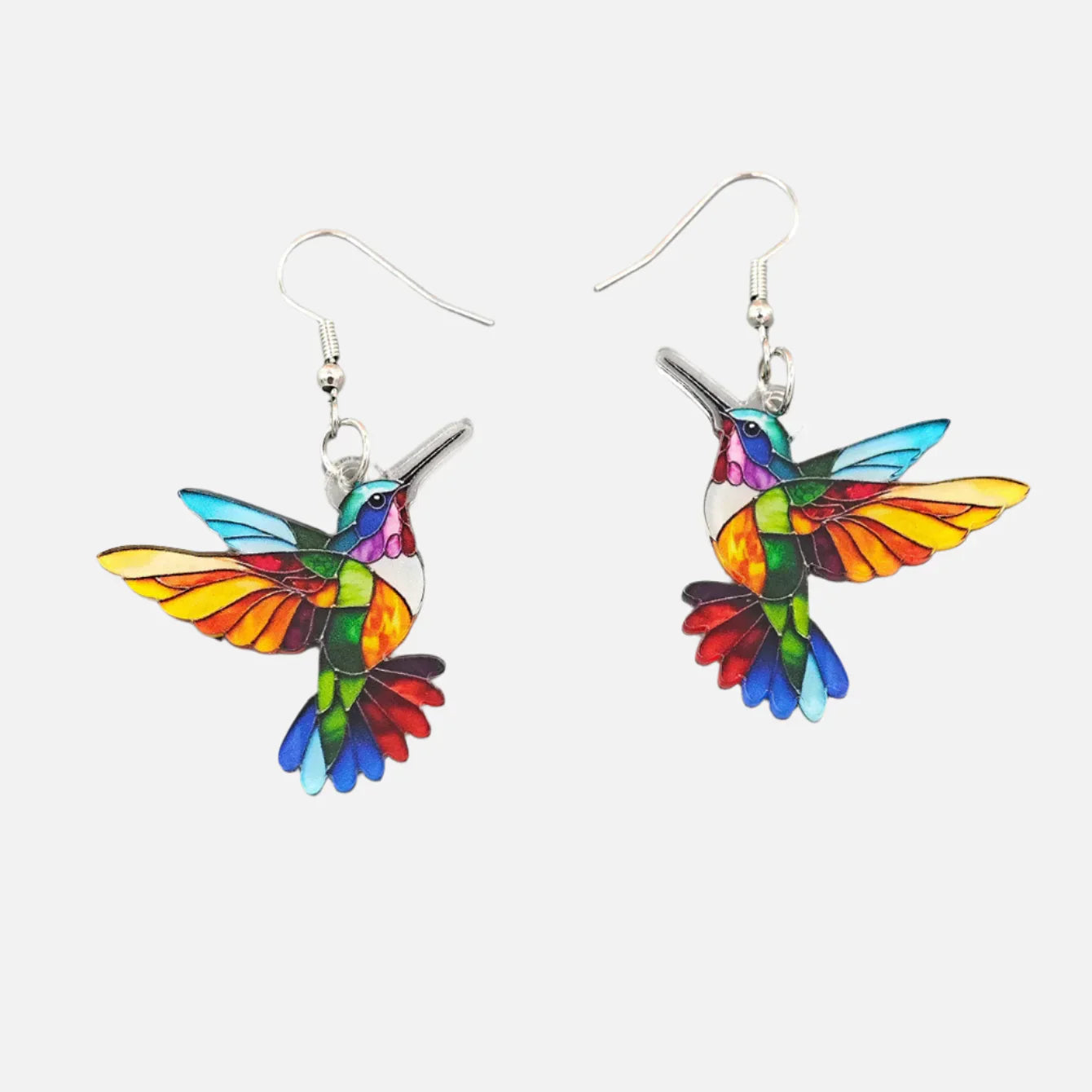 Pendientes acrílicos de colibrí con forma de gota: diseño brillante de pájaro en 2D